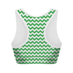 Green And White Chevron Pattern Print Women's Sports Bra