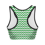 Green And White Chevron Pattern Print Women's Sports Bra
