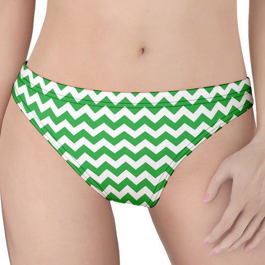 Green And White Chevron Pattern Print Women's Thong
