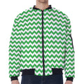Green And White Chevron Pattern Print Zip Sleeve Bomber Jacket