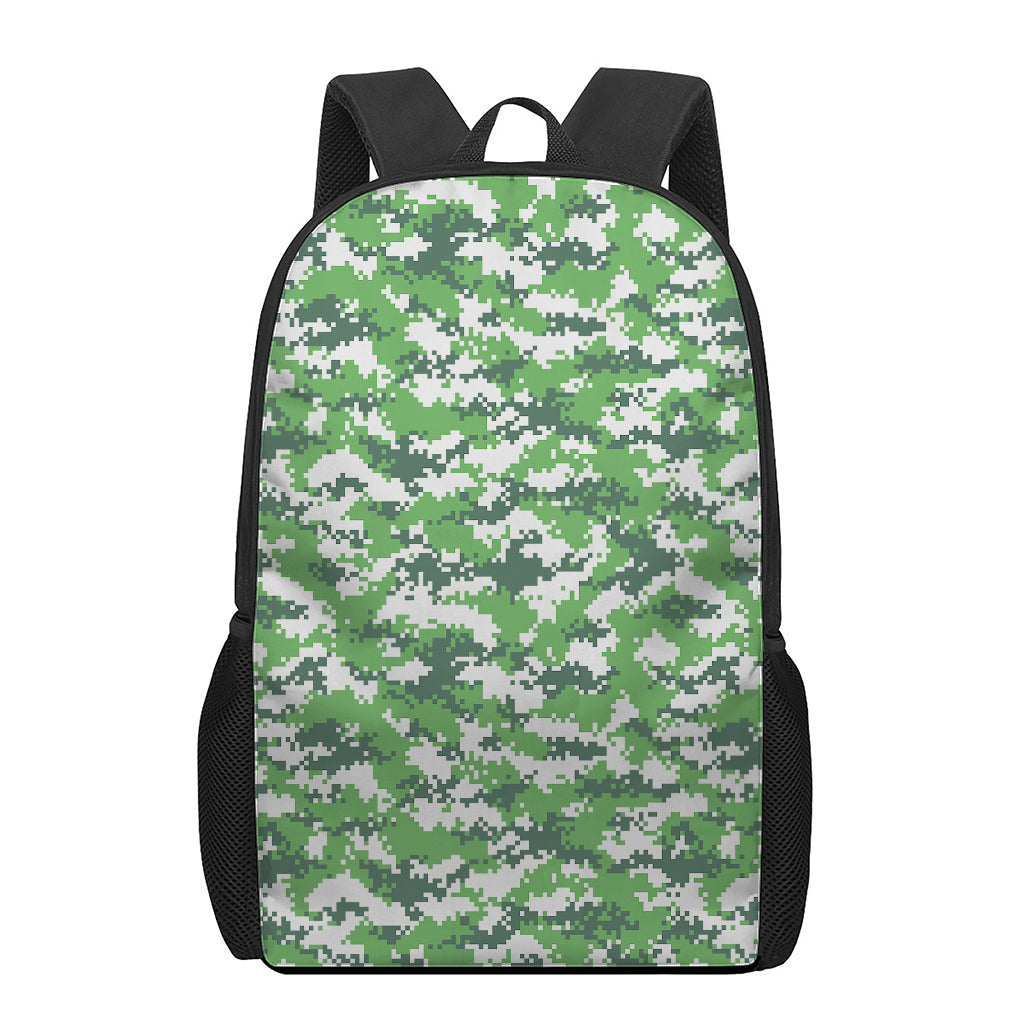 Green And White Digital Camo Print 17 Inch Backpack