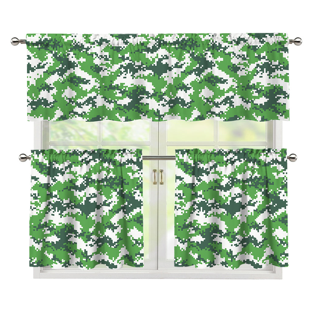 Green And White Digital Camo Print 3 Piece Kitchen Curtains