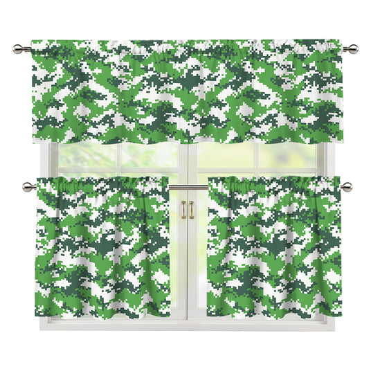 Green And White Digital Camo Print 3 Piece Kitchen Curtains