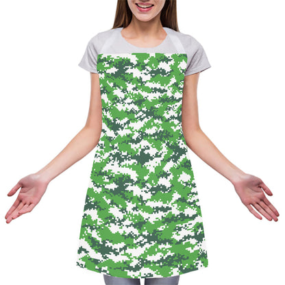 Green And White Digital Camo Print Adjustable Apron