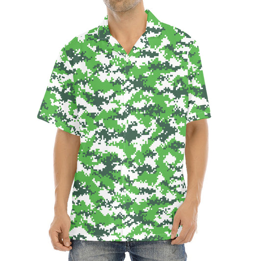 Green And White Digital Camo Print Aloha Shirt