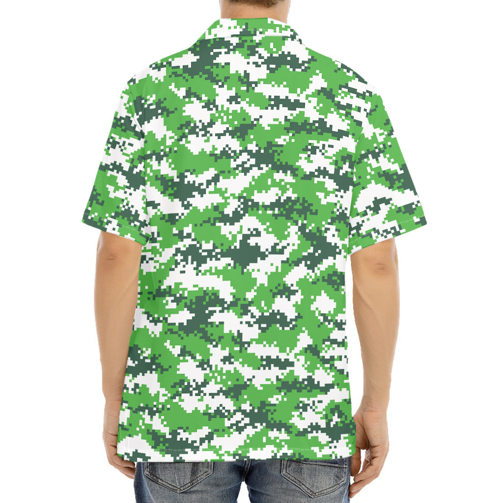 Green And White Digital Camo Print Aloha Shirt