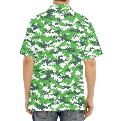 Green And White Digital Camo Print Aloha Shirt