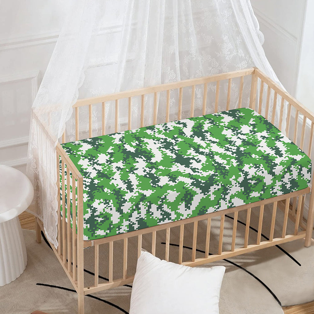 Green And White Digital Camo Print Baby Crib Sheet