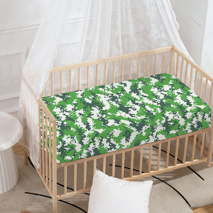 Green And White Digital Camo Print Baby Crib Sheet