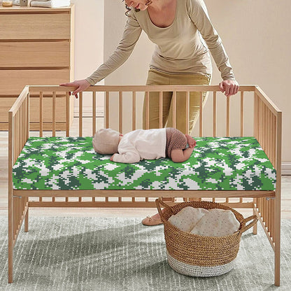 Green And White Digital Camo Print Baby Crib Sheet