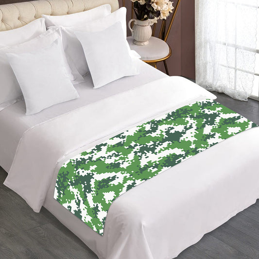 Green And White Digital Camo Print Bed Runner