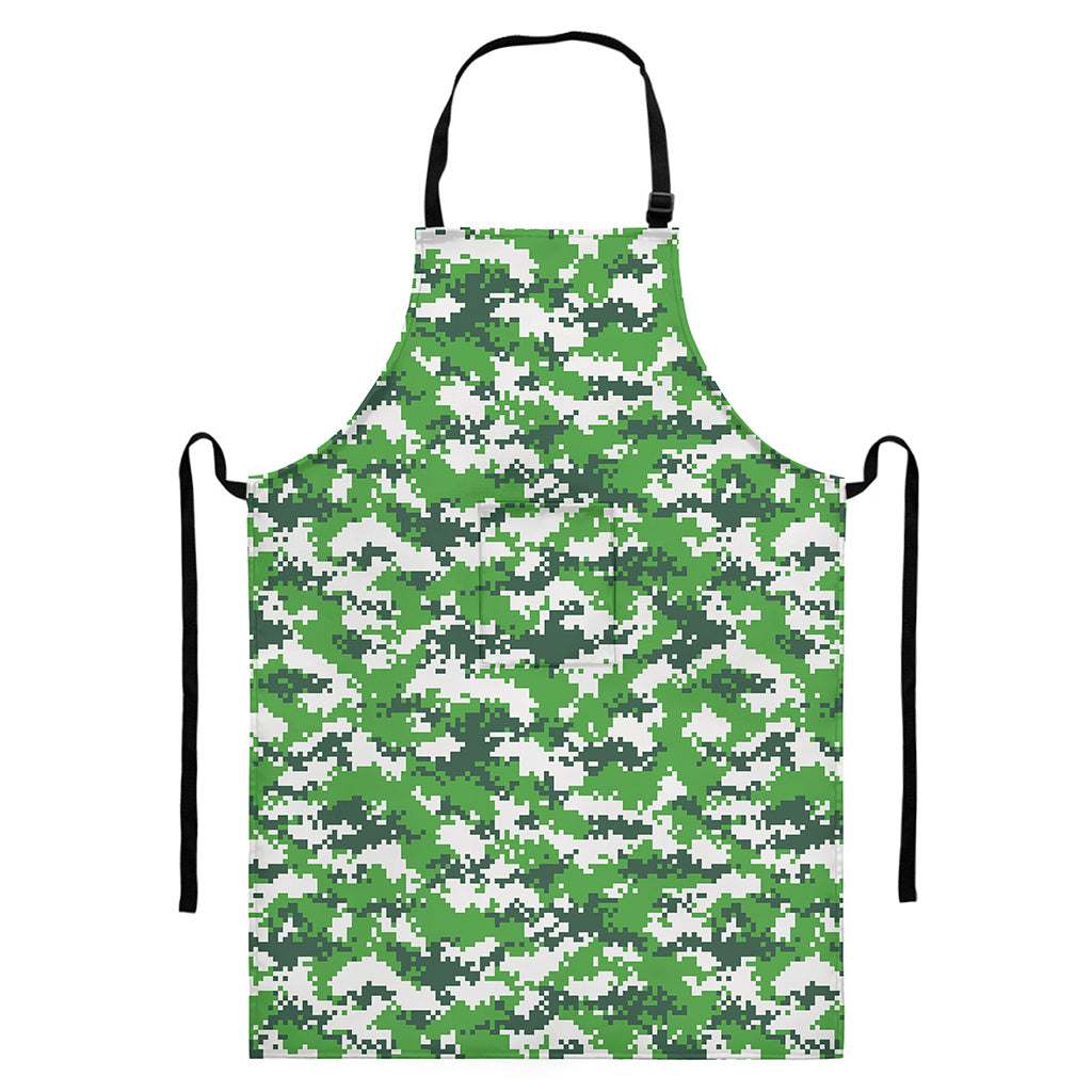 Green And White Digital Camo Print Bib Apron With Pocket
