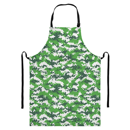Green And White Digital Camo Print Bib Apron With Pocket