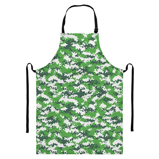Green And White Digital Camo Print Bib Apron With Pocket