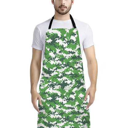 Green And White Digital Camo Print Bib Apron With Pocket