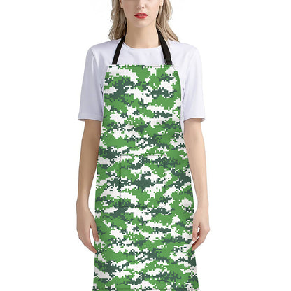 Green And White Digital Camo Print Bib Apron With Pocket