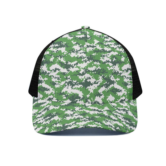 Green And White Digital Camo Print Black Mesh Trucker Cap