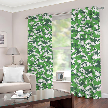 Green And White Digital Camo Print Blackout Grommet Curtains