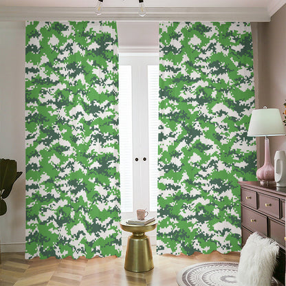 Green And White Digital Camo Print Blackout Pencil Pleat Curtains