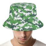 Green And White Digital Camo Print Bucket Hat