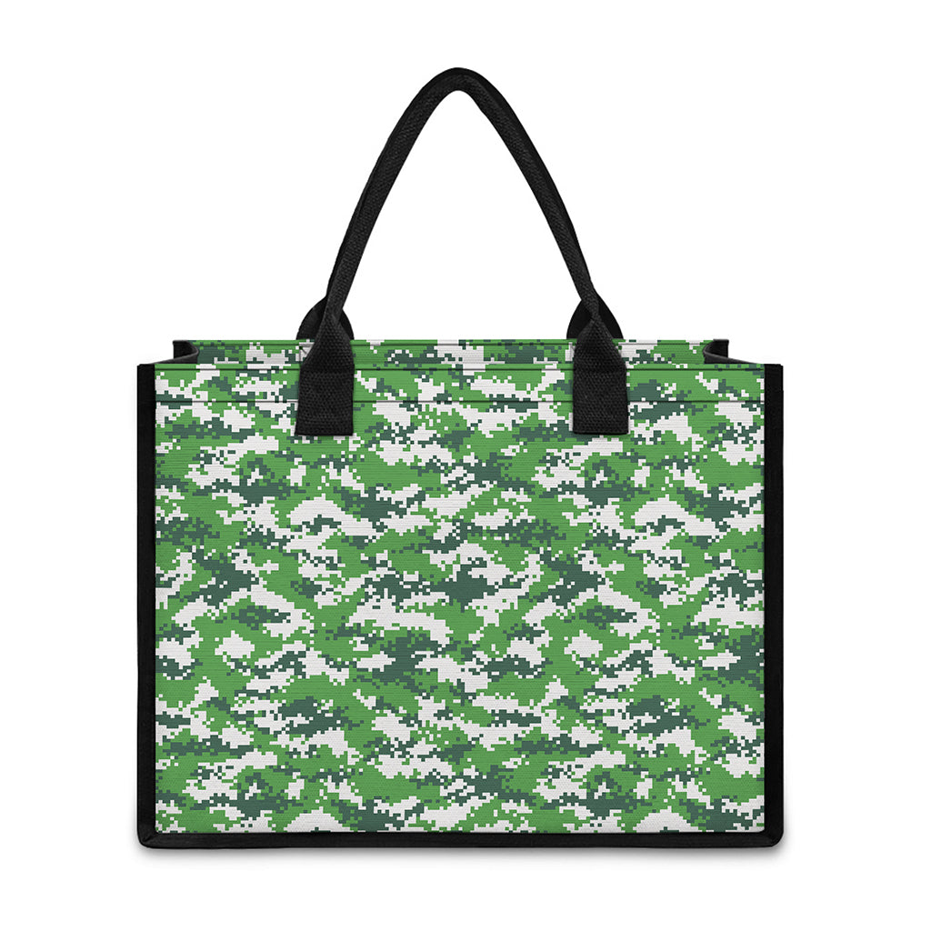 Green And White Digital Camo Print Canvas Tote Bag