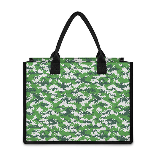 Green And White Digital Camo Print Canvas Tote Bag