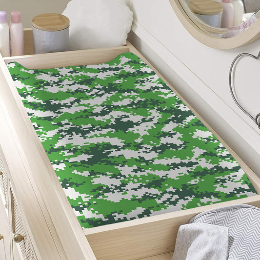 Green And White Digital Camo Print Changing Pad Cover