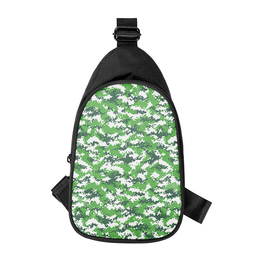 Green And White Digital Camo Print Chest Bag
