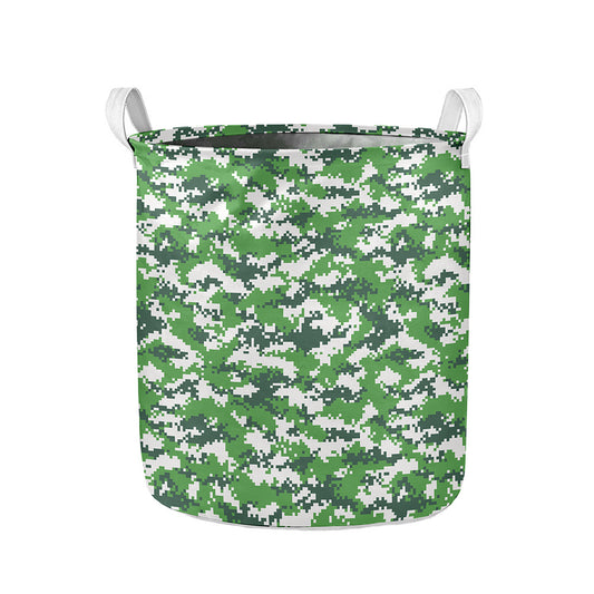 Green And White Digital Camo Print Collapsible Laundry Basket
