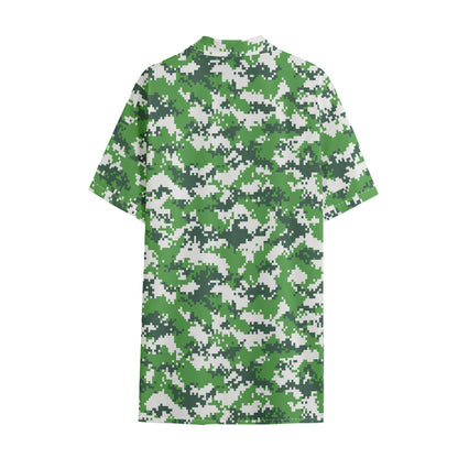 Green And White Digital Camo Print Cotton Hawaiian Shirt
