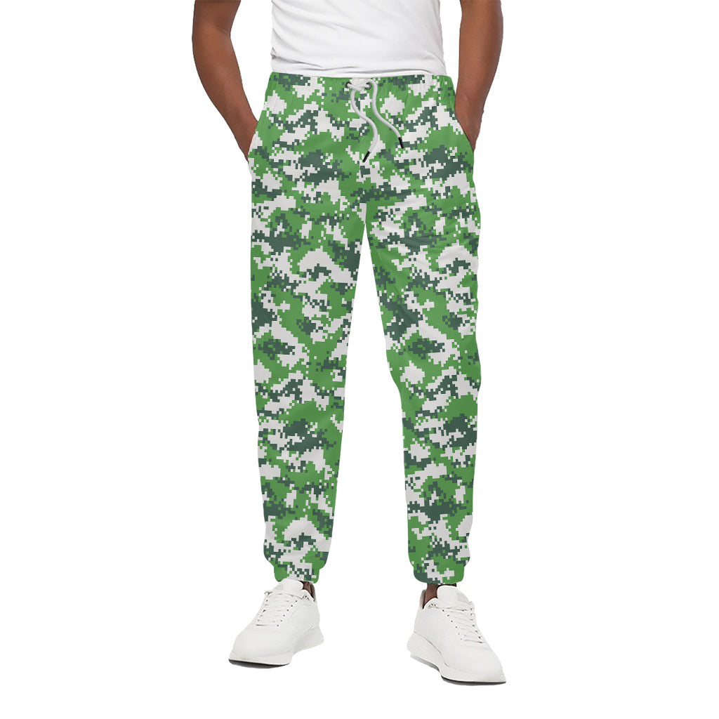 Green And White Digital Camo Print Cotton Pants