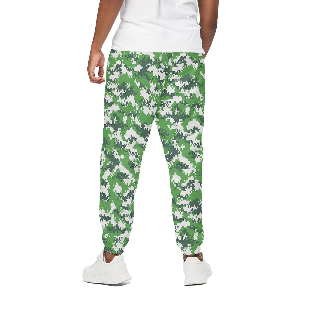 Green And White Digital Camo Print Cotton Pants