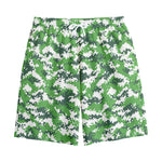 Green And White Digital Camo Print Cotton Shorts