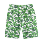 Green And White Digital Camo Print Cotton Shorts