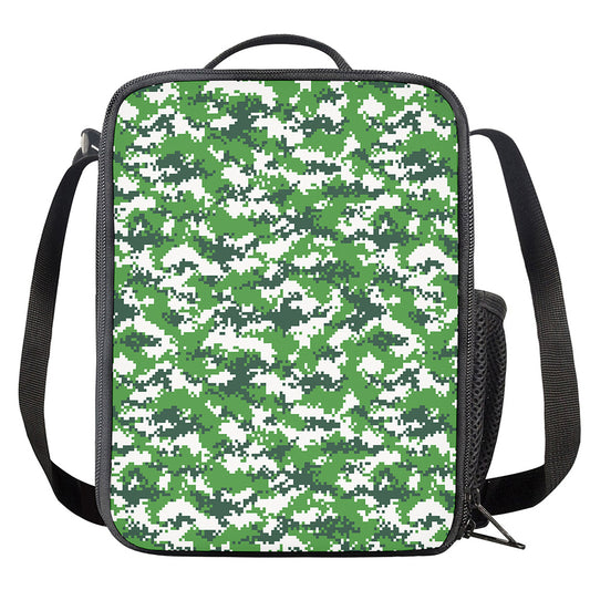 Green And White Digital Camo Print Crossbody Lunch Bag