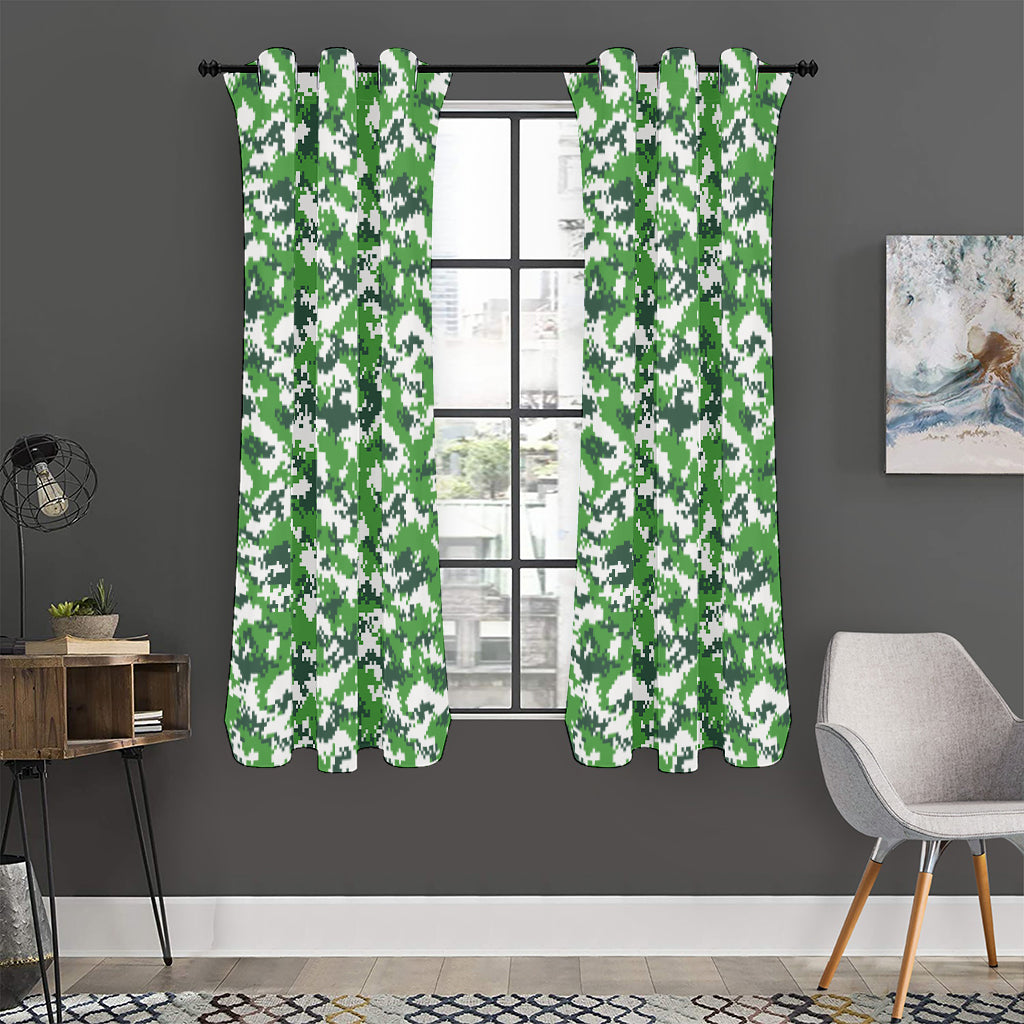 Green And White Digital Camo Print Curtain