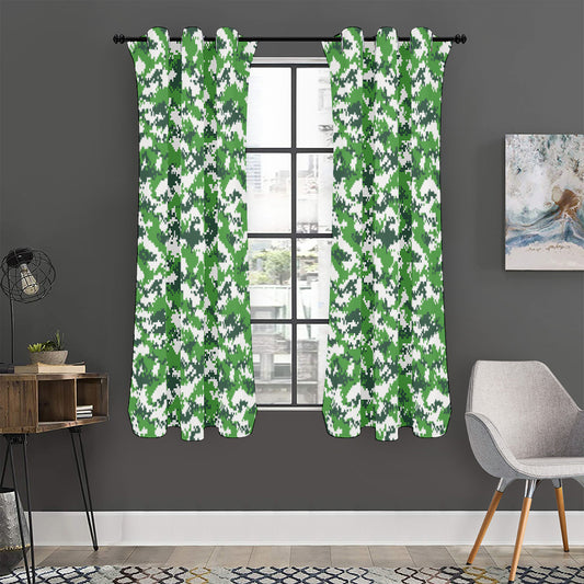 Green And White Digital Camo Print Curtain