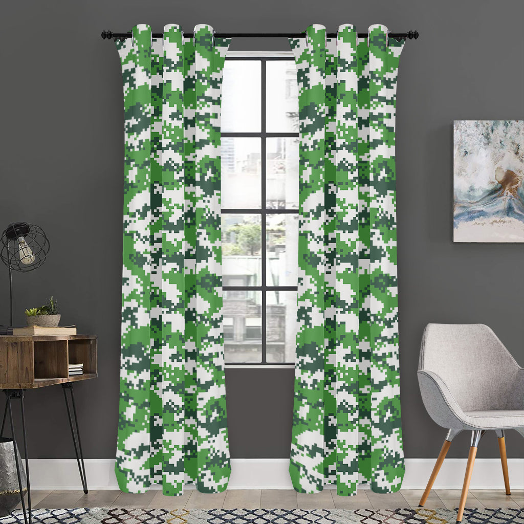Green And White Digital Camo Print Curtain