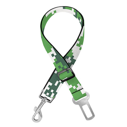 Green And White Digital Camo Print Dog Seat Belt