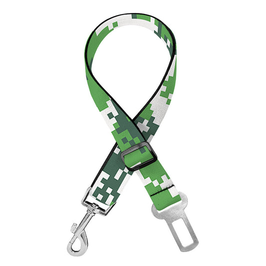Green And White Digital Camo Print Dog Seat Belt