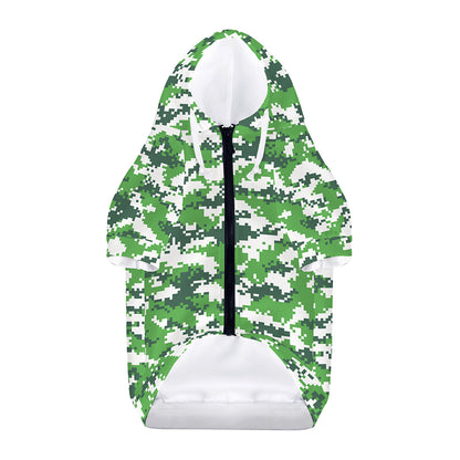 Green And White Digital Camo Print Dog Zip Up Hoodie