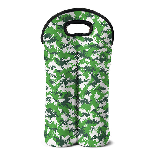 Green And White Digital Camo Print Double Neoprene Wine Tote