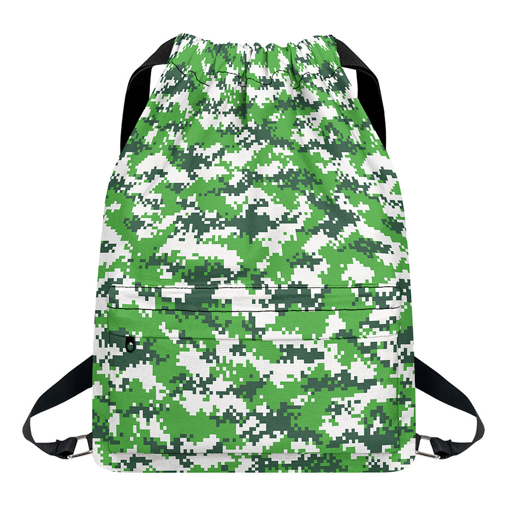 Green And White Digital Camo Print Drawstring Backpack