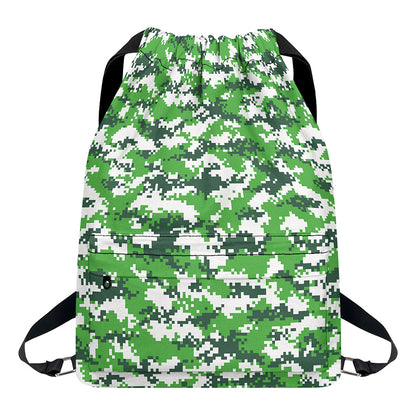 Green And White Digital Camo Print Drawstring Backpack