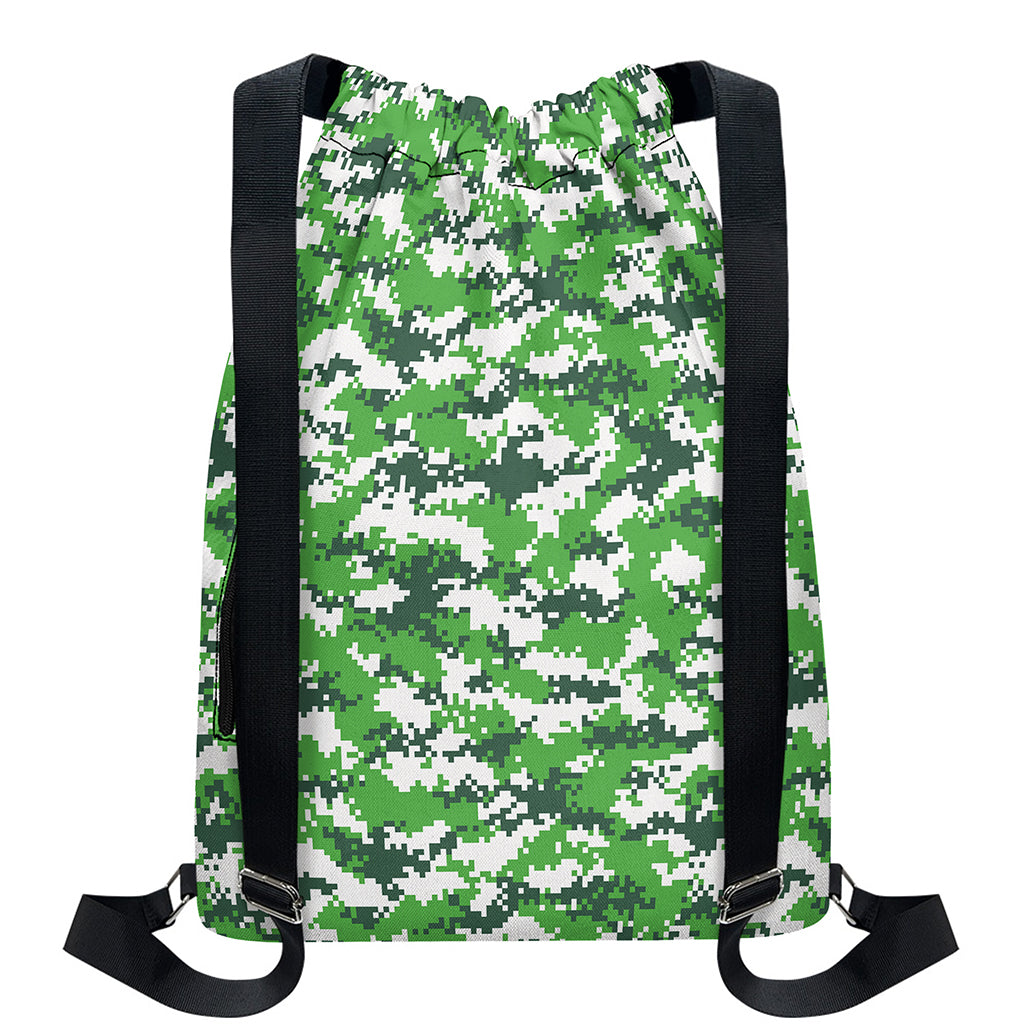 Green And White Digital Camo Print Drawstring Backpack