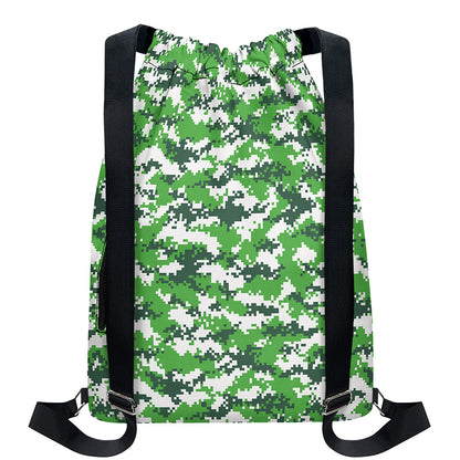 Green And White Digital Camo Print Drawstring Backpack