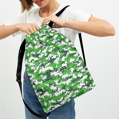 Green And White Digital Camo Print Drawstring Backpack