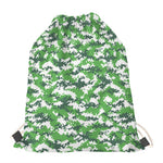 Green And White Digital Camo Print Drawstring Bag