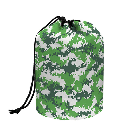 Green And White Digital Camo Print Drawstring Makeup Bag