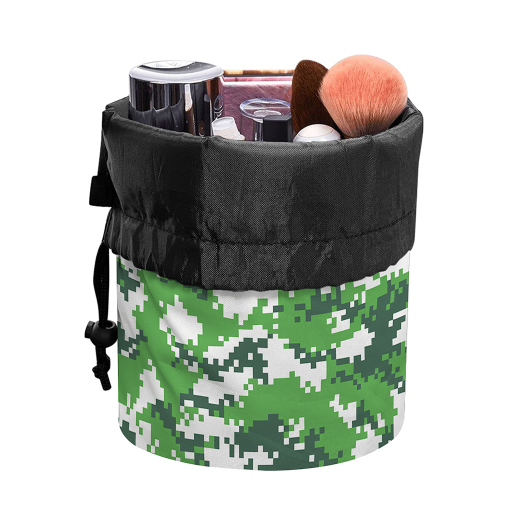Green And White Digital Camo Print Drawstring Makeup Bag